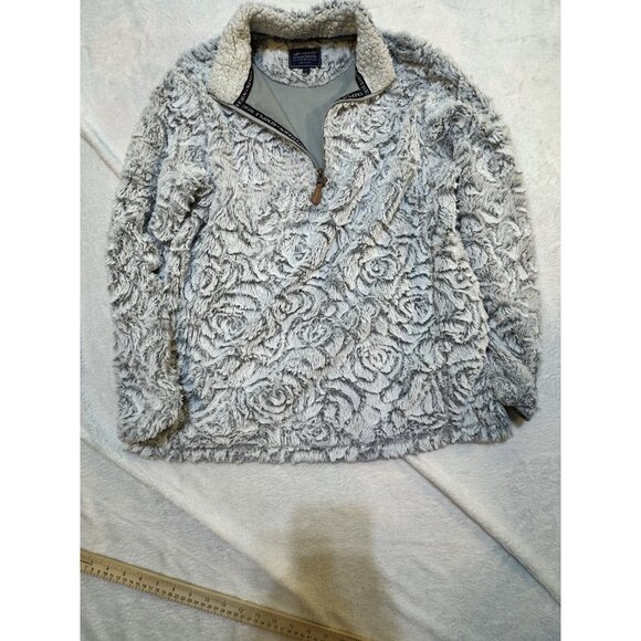 Simply Southern 1/4 Zip Pullover Sweater Grey Womens Size L Soft Faux Fur Grey - Picture 2 of 9
